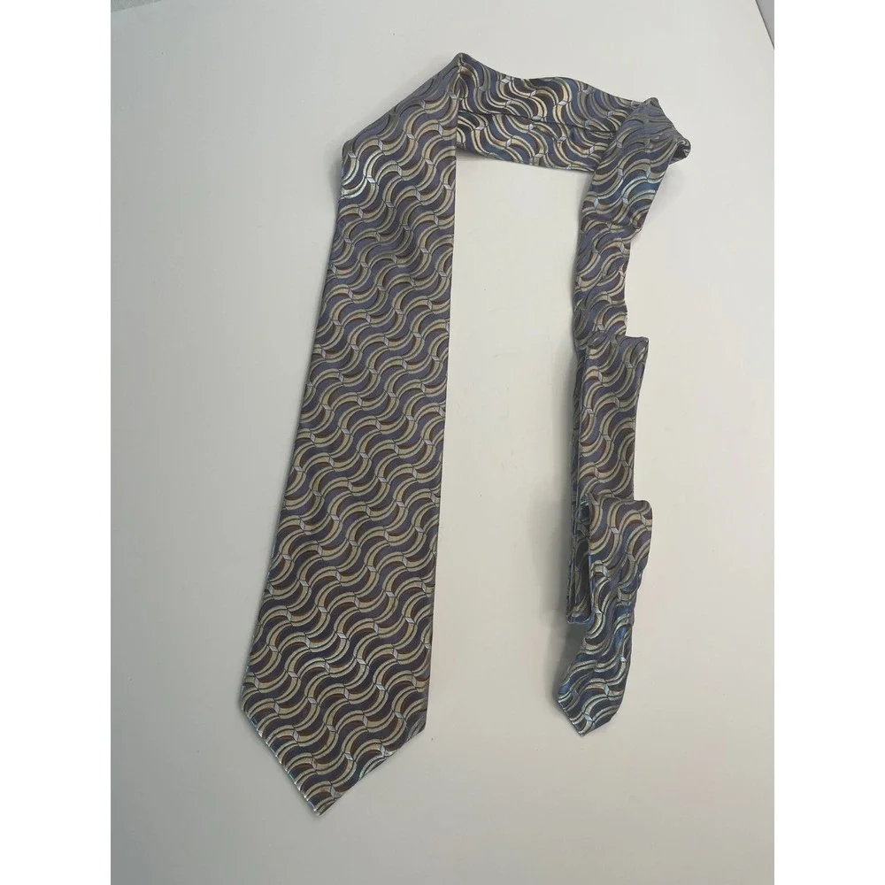 Geoffery Beene Handmade Modern‎ Silk Tie Silver, Gold, Brown 59